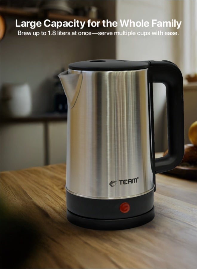 تيم Team Electric Kettle 1.8L Stainless Steel | 1500W Fast Boil Kettle with Auto Shut‑Off & Boil‑Dry Protection | 360° Swivel Base, Heat‑Resistant Handle - Image 3